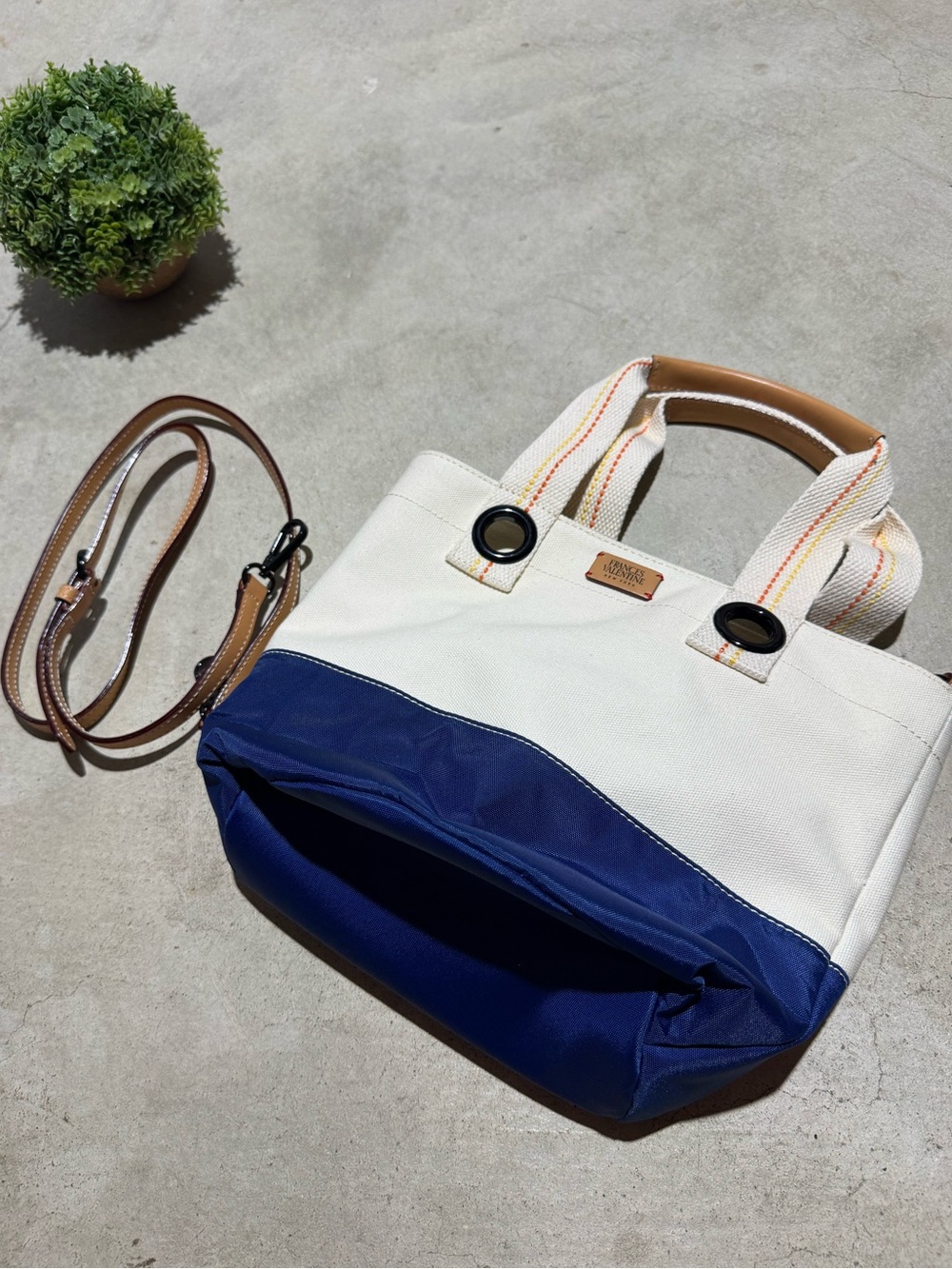 Francis Valentine Bucket Bag Cream Navy Nautical Resort Coastal Grandma Beach